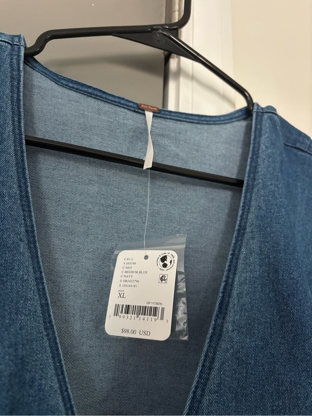 NWT Free People Denim Button-Front V-Neck Top - Picture 3 of 6